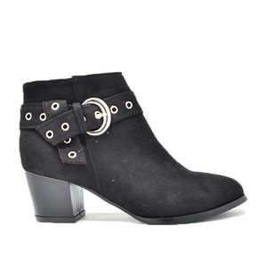 Women's Block Heel Side Buckle Black Ankle Bootie